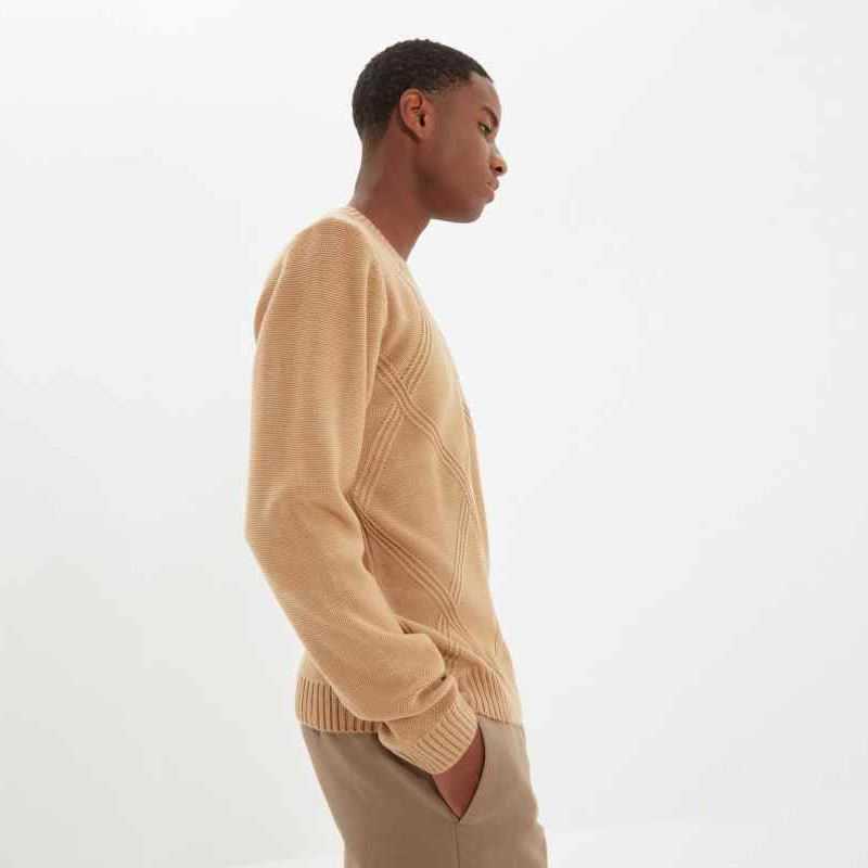 Male Slim Fit Bike Collar Jacquard Sweater