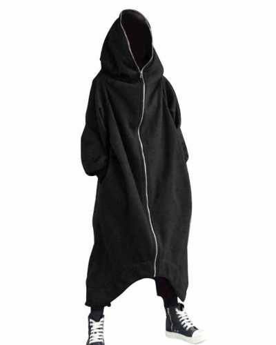 Fashion Long Design Hoodies Man Long Sleeve Hooded Unisex Long Coat Zipper Fleece Lined Winter Hoodie