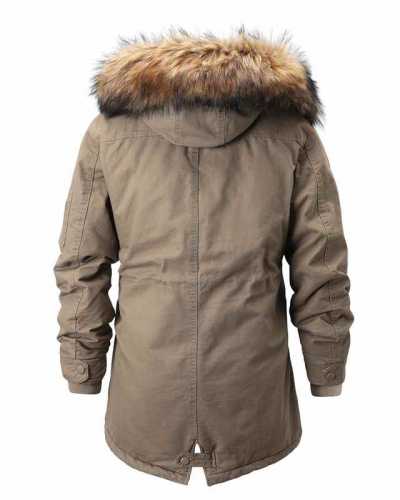 Men Parkas Cotton Jacket Thick Warm Corduroy Winter Outdoor England Mid Length Hooded Detachable Fur Collar Parkas Men Clothing