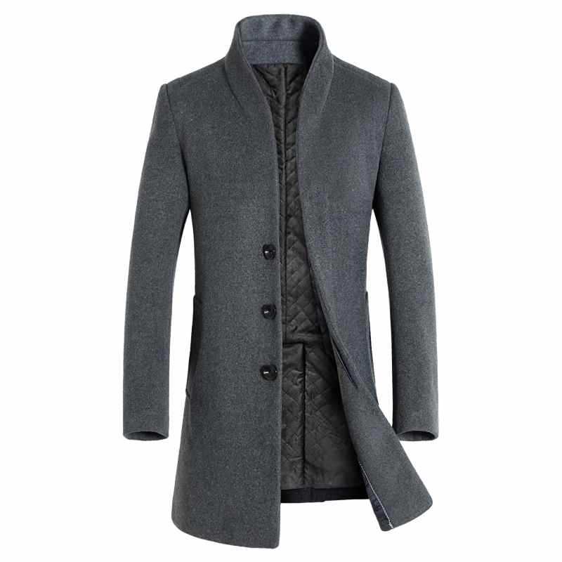 Men Coats 2021 Winter Mid length Trench Jackets Casual Solid Single Breasted Long Sleeve Lapel Collar Overcoat Male Slim Jacket