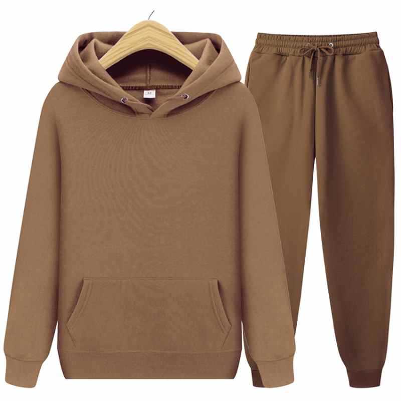 Fleece Tracksuits Men Women Two Pieces Set Hooded Oversized Sweatshirt Pants Solid Color Hoodie Autumn Winter Casual Suits