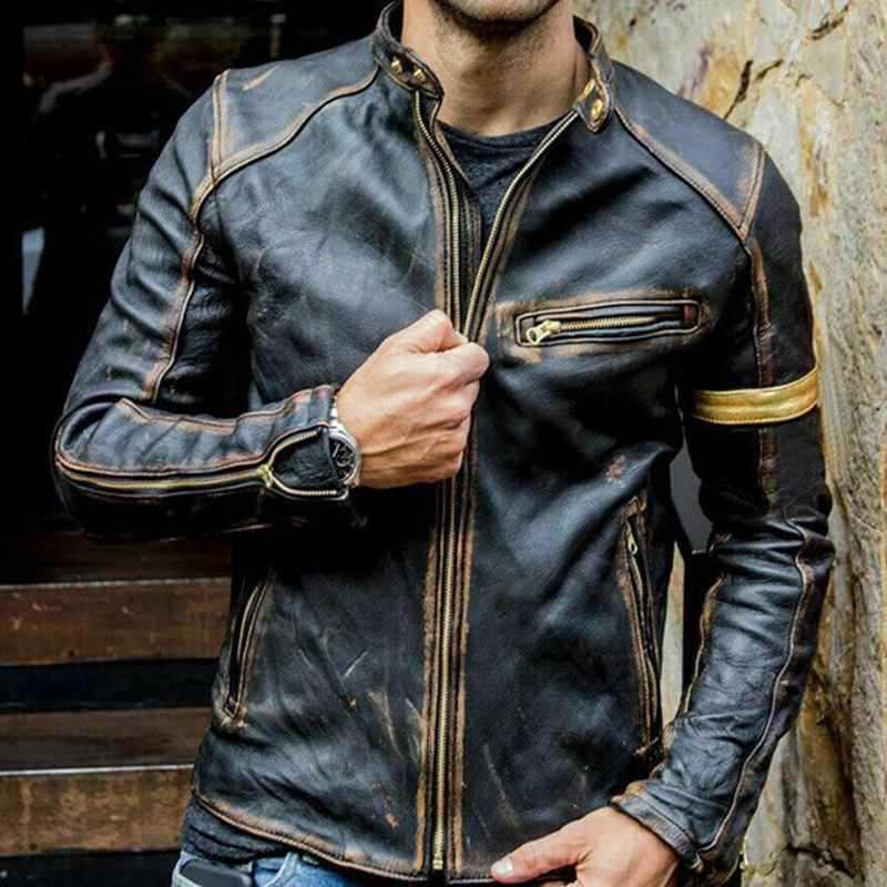 5XL Vintage Fashion Motorcycle Leather Jackets For Men Plus Size 4XL Automotive Mens Leather Coats Winter Overcoats Man