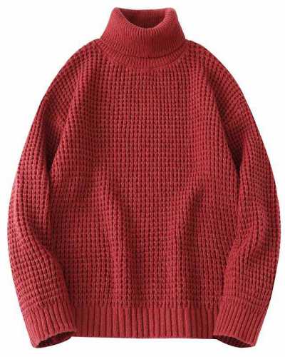 Huncher Mens Knitted Turtleneck Sweater Men Winter Casual Oversized Vintage Jumper Male Korean Fashion Sweaters For Men