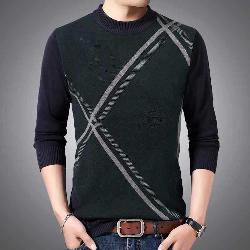 Men's autumn winter warmth pullover bottoming shirt sweater men's business casual round neck slim striped long sleeved sweater