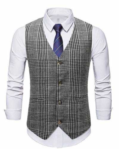 Men's Classic Plaid Gentleman Dress Vest 2021 Brand New Slim Fit Sleeveless Waistcoat Men Vinatge British Suit Vest Male Gilet