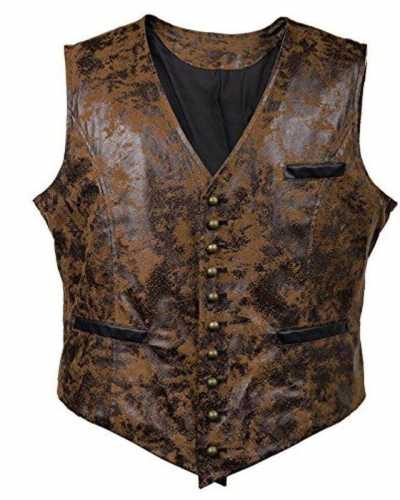 Mens Gothic Steampunk Suede Vest Rivet Button Single Breasted V Neck Waistcoat Men Victorian Aristocrat Mens Cosplay Costume 3XL