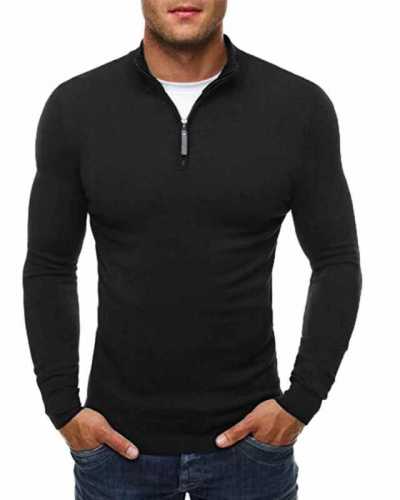 Autumn Winter Men Sweater Solid Color Zipper Stand Collar Sweater Men Slim Knitted Jumpers Pullover Mens Sweaters pull homme
