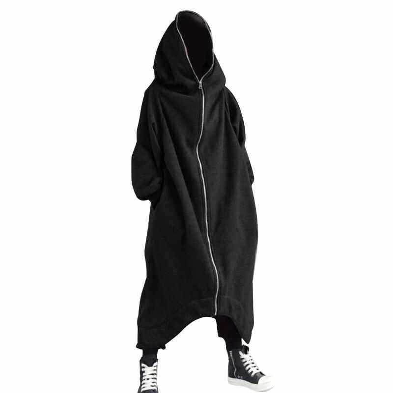Fashion Long Design Hoodies Man Long Sleeve Hooded Unisex Long Coat Zipper Fleece Lined Winter Hoodie