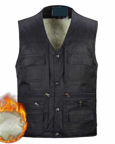 Winter Fleece Warm Vest For Men Autumn Male Casual Multi Pocket Photographer Sleeveless Jacket Mens Waistcoat With Many Pockets