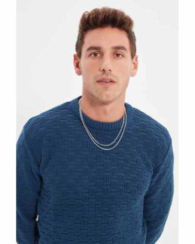 Male Slim Fit Bike Collar Textured Knitwear Sweater
