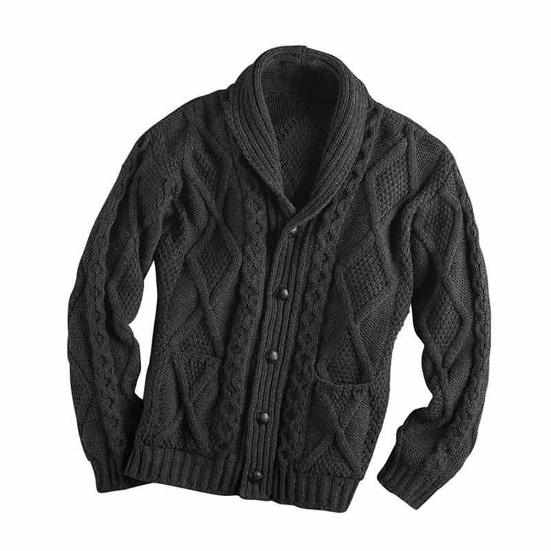 Autumn and winter European and American men's sweater solid color long sleeve Lapel cardigan coat sweater
