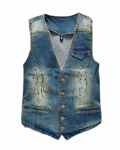 Men Denim Vests Ripped Jean Jacket  Hip Hop  Denim Waistcoat Men Cowboy Outwear Sleeveless Jacket Plus Size