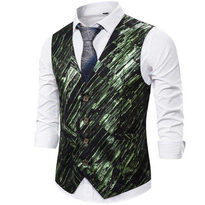 Oblique Striped Print Mens Wedding Waistcoats Luxury Glossy Classic Slim Fit Gradient Gilet Costume Homme Business Men Suit Vest