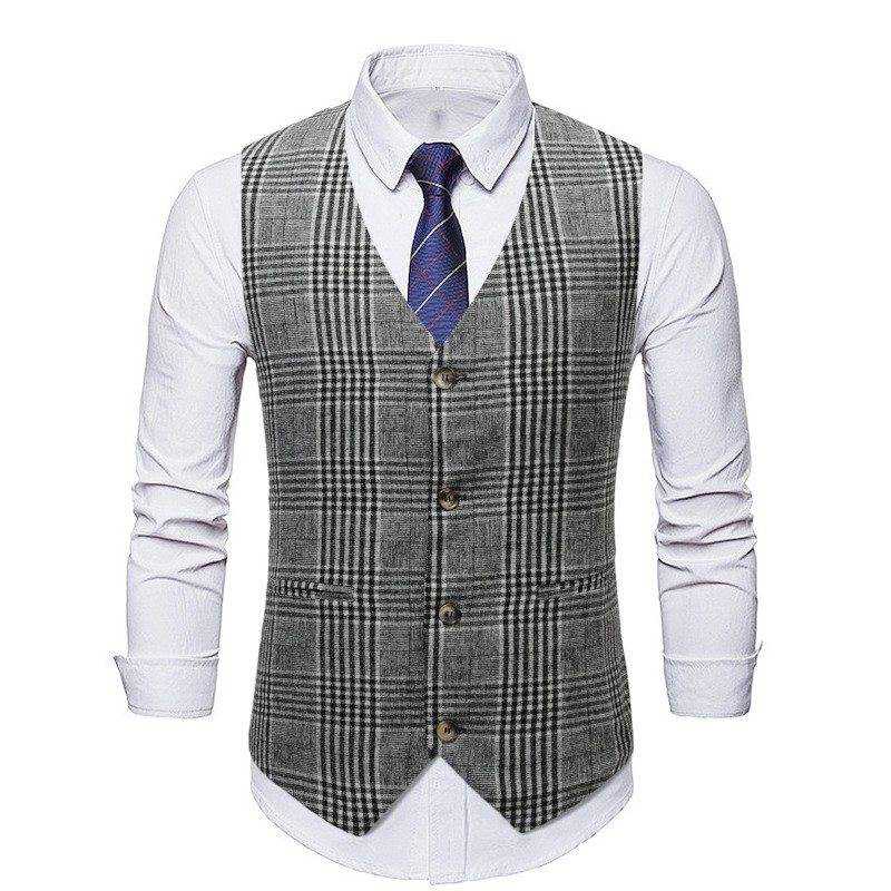 Men's Classic Plaid Gentleman Dress Vest 2021 Brand New Slim Fit Sleeveless Waistcoat Men Vinatge British Suit Vest Male Gilet