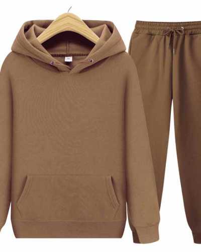 Fleece Tracksuits Men Women Two Pieces Set Hooded Oversized Sweatshirt Pants Solid Color Hoodie Autumn Winter Casual Suits