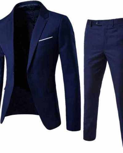 2Pcs Solid Color Suits Men Long Sleeve Lapel Collar Blazer (Jacket+Pants) Suit for Men Wedding Busniess Suits Set costumes homme