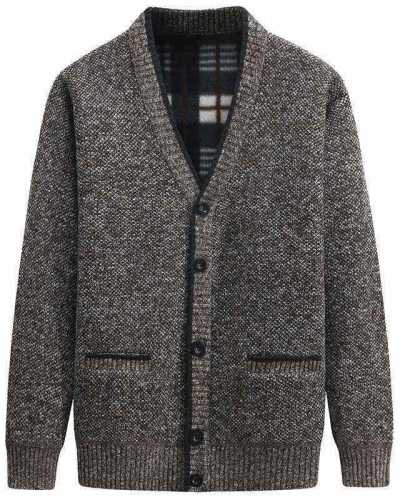 Men's New Autumn and winter thick warm cardigan jacket casual V neck button sweater big pockets men's cardigan sweater