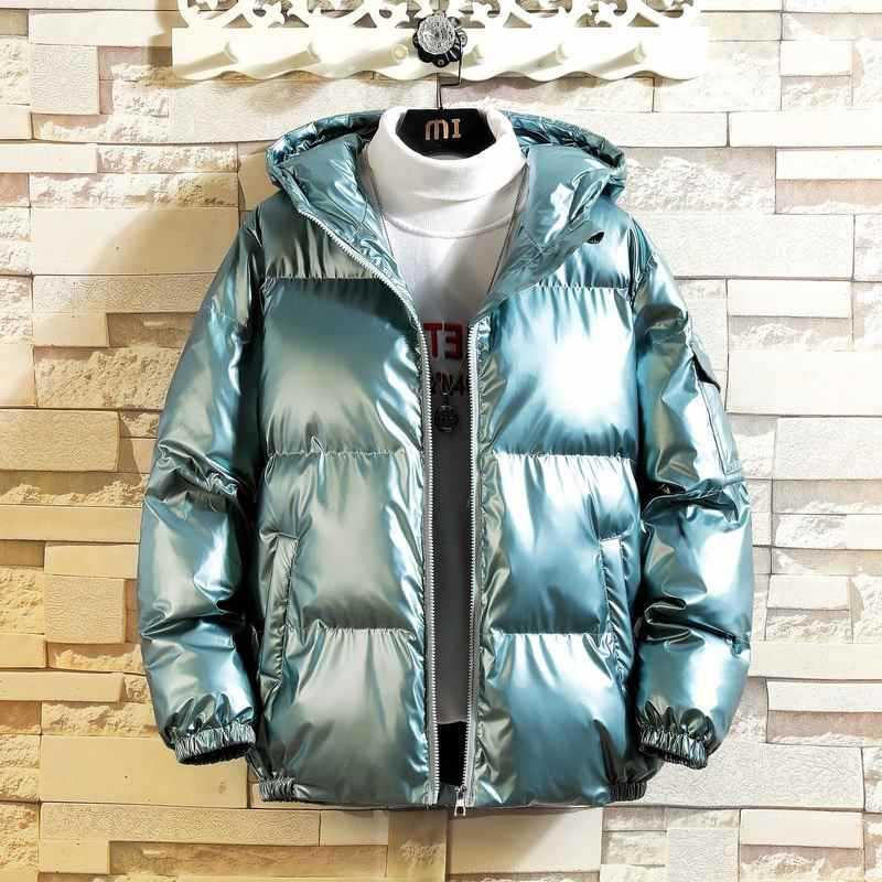 2021 Men Warm Jacket Winter Glossy Younger Women Hooded Parka Silver/Black/Gold/Blue Plus Size Thick Padded Female Boy Overcoat