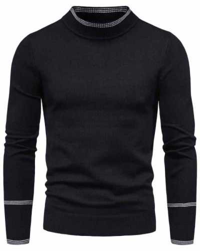 Men's Sweater Pure Color Knitting Pullover for Male Long Sleeves Semi high Neck Casual Winter Balck Sweaters