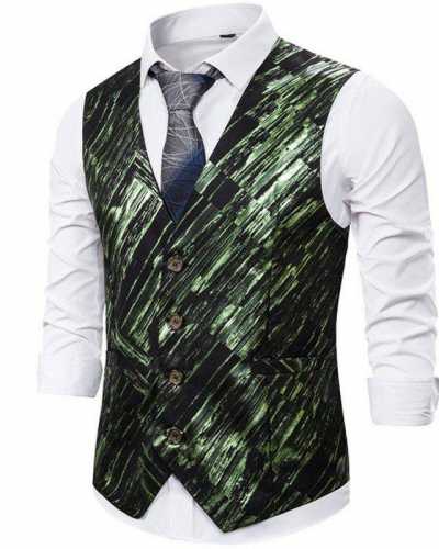 Oblique Striped Print Mens Wedding Waistcoats Luxury Glossy Classic Slim Fit Gradient Gilet Costume Homme Business Men Suit Vest