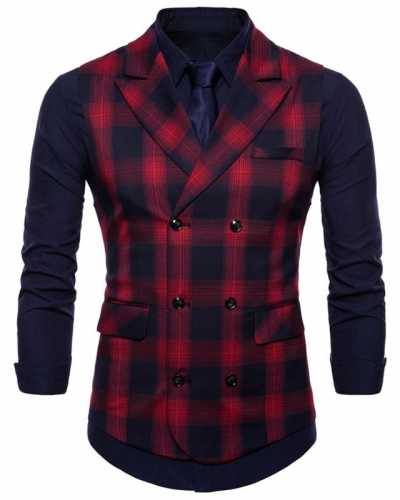 Double Breasted Vest Suit Men 2021 New Arrival High quality Men's Casual Plaid Waistcoat Double Breasted Vest