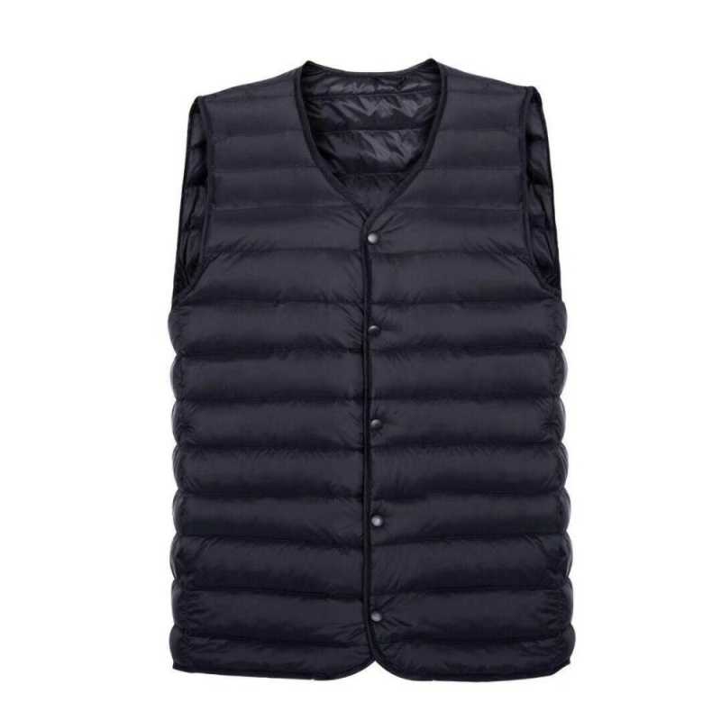 Brand Men Down Vest Ultra Light Down Vest Portable V neck Sleeveless Coat Man Winter Without Collar Warm Liner