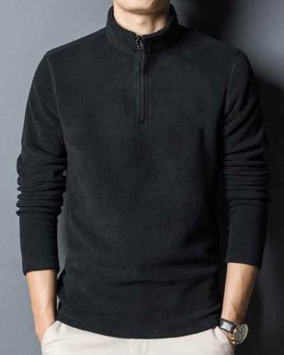 Men's Turtleneck Solid Color Fleece Half Turtleneck Sweater Fleece Pullover Warm Stand Collar Bottoming Shirt Men