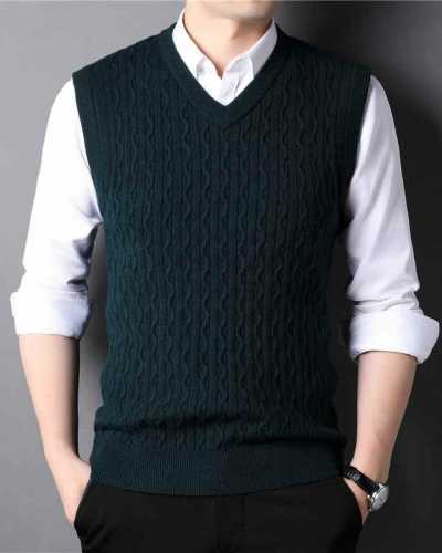 Autumn New Men's Twist Knit Vest Business Casual Classic Style V neck Sleeveless Sweater Vest Male Brand Clothes