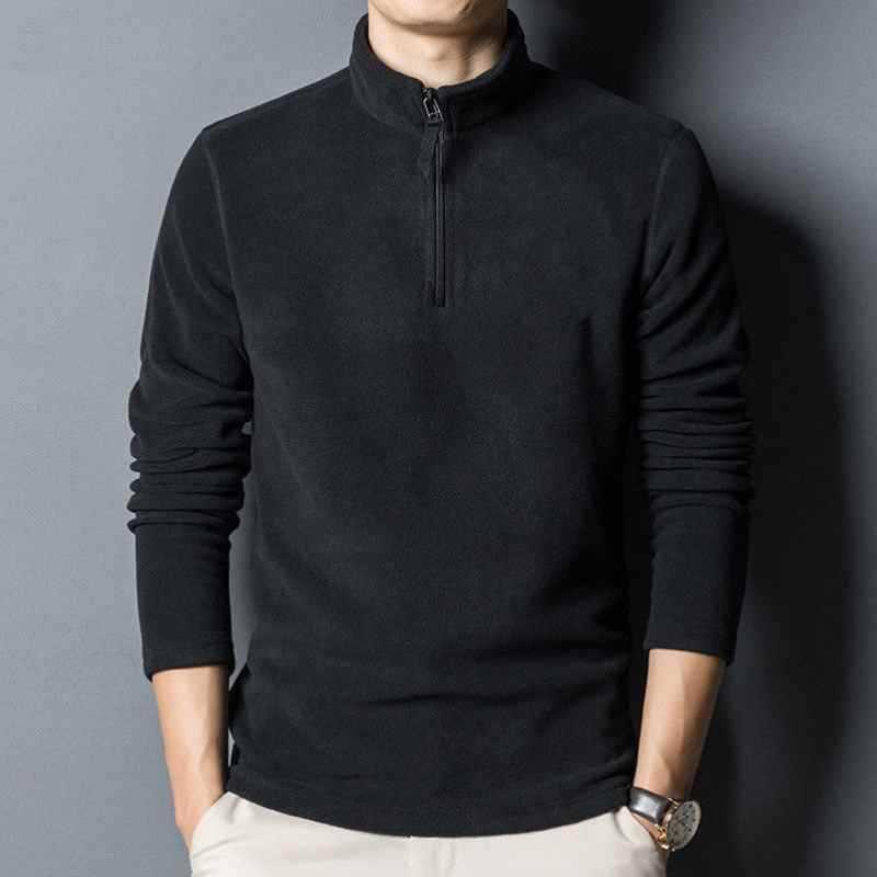 Men's Turtleneck Solid Color Fleece Half Turtleneck Sweater Fleece Pullover Warm Stand Collar Bottoming Shirt Men