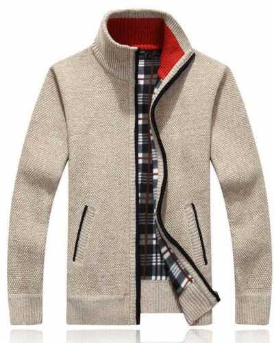 Winter Thick Men's Knitted Sweater Coat Off White Long Sleeve Cardigan Fleece Full Zip Male Causal Plus Size Clothing for Autumn