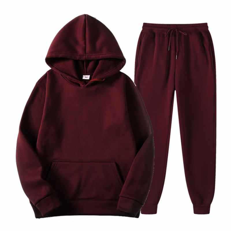 Joggers Set Tracksuit Men Fashion Hoodies Men Suits Solid Sets Men Sweatshirts+Sweatpants Fleece Hooded Pullover 2 Pieces Set