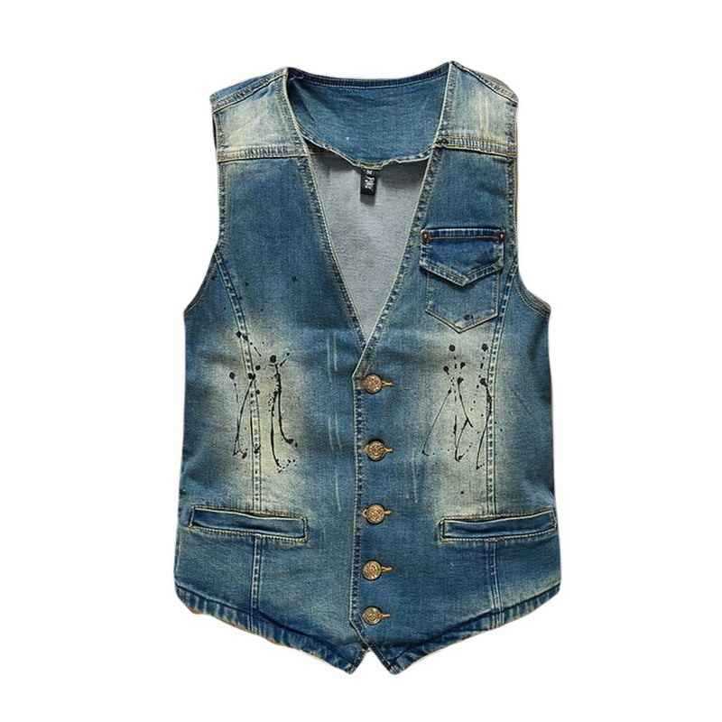 Men Denim Vests Ripped Jean Jacket  Hip Hop  Denim Waistcoat Men Cowboy Outwear Sleeveless Jacket Plus Size