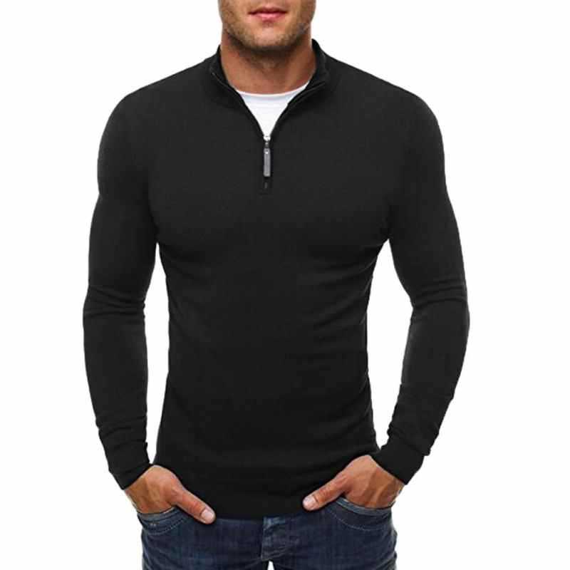 Autumn Winter Men Sweater Solid Color Zipper Stand Collar Sweater Men Slim Knitted Jumpers Pullover Mens Sweaters pull homme