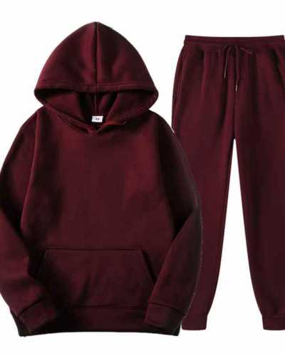 Joggers Set Tracksuit Men Fashion Hoodies Men Suits Solid Sets Men Sweatshirts+Sweatpants Fleece Hooded Pullover 2 Pieces Set