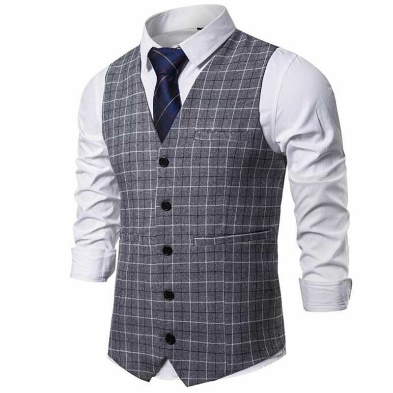 Waistcoat Vest For Men Slim Fit Leisure Plaid Gentlemen Business Sleeveless Vintage Mens Wedding Vest Party Formal Costime Homme
