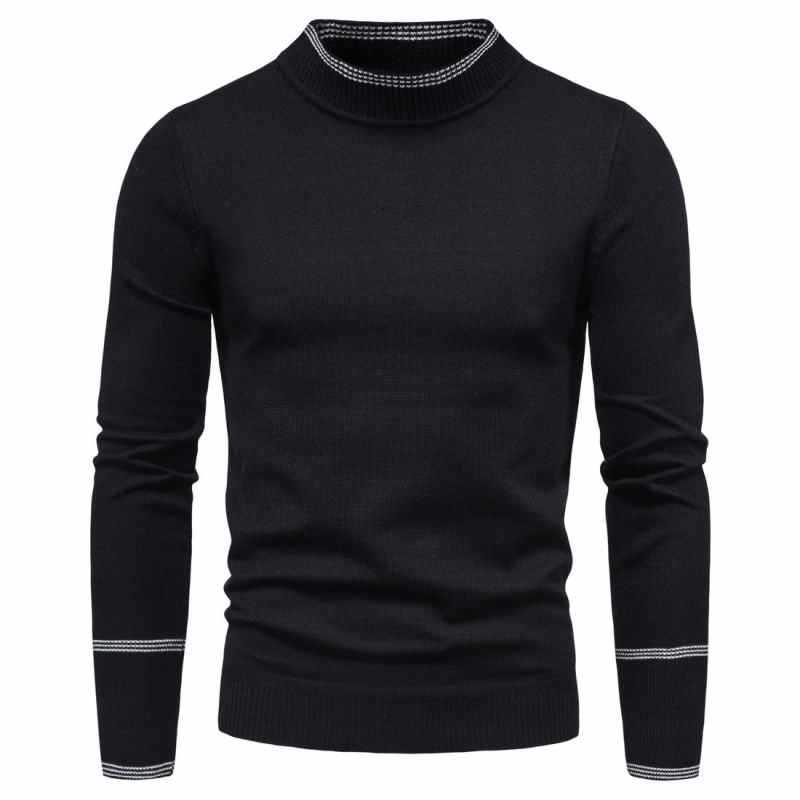 Men's Sweater Pure Color Knitting Pullover for Male Long Sleeves Semi high Neck Casual Winter Balck Sweaters
