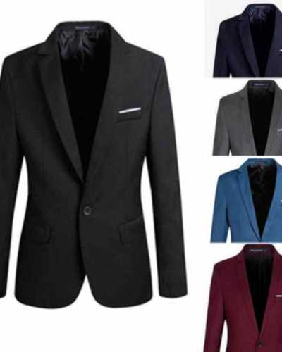 Men's Slim Fit Formal Wear Single Button Suit Long Sleeve Notched Blazer Cotton Blend Coat Jacket Top S 4XL