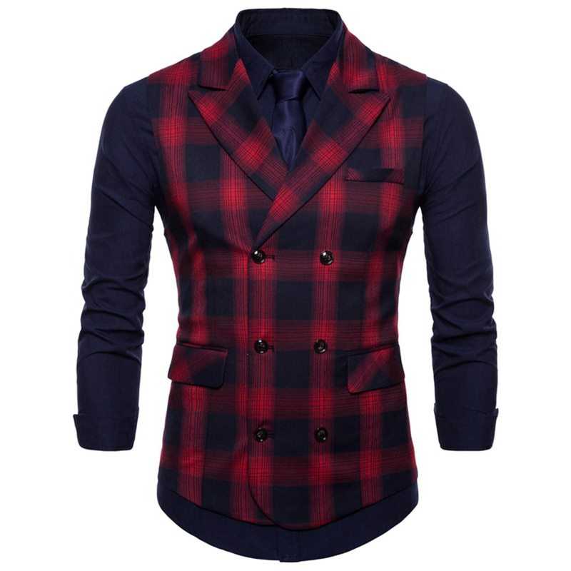 Double Breasted Vest Suit Men 2021 New Arrival High quality Men's Casual Plaid Waistcoat Double Breasted Vest