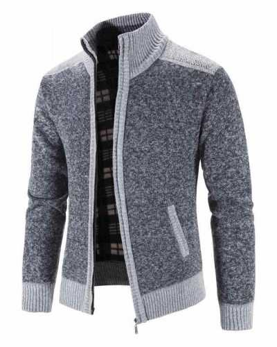 New Men's Sweater Coat Fashion Patchwork Cardigan Men Knitted Sweater Jacket Slim Fit Stand Collar Thick Warm Cardigan Coats Men