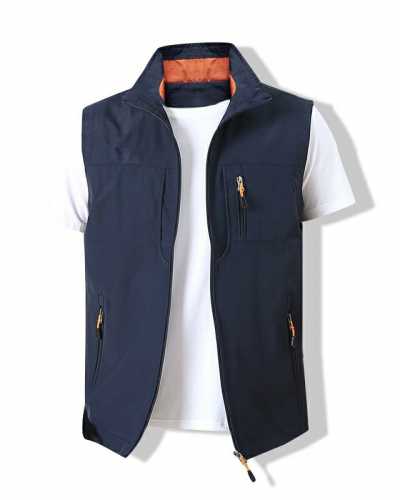 Men's Waistcoat Jackets Vest 2021 Summer New Solid Color Stand Collar Climbing Hiking Work Sleeveless With Pocket