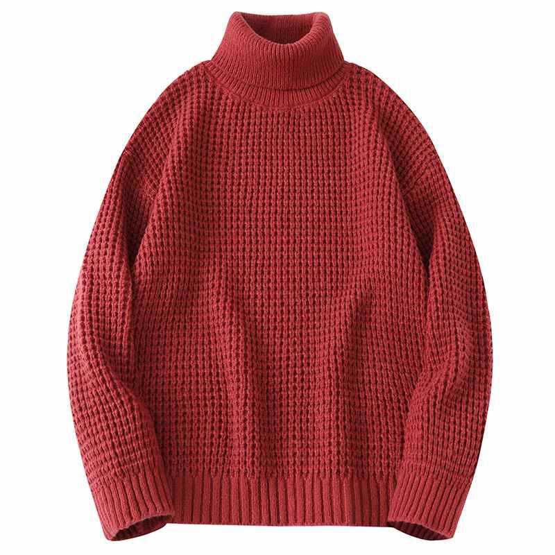 Huncher Mens Knitted Turtleneck Sweater Men Winter Casual Oversized Vintage Jumper Male Korean Fashion Sweaters For Men