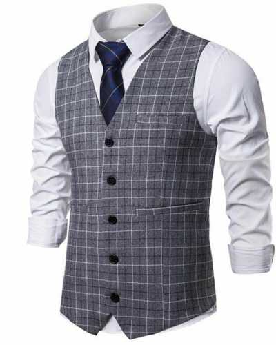 Waistcoat Vest For Men Slim Fit Leisure Plaid Gentlemen Business Sleeveless Vintage Mens Wedding Vest Party Formal Costime Homme